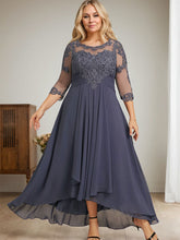 A-line Scoop Illusion Asymmetrical Lace Chiffon Mother of the Bride Dress With Cascading Ruffles